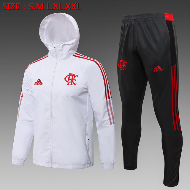 Conjunto Flamengo Jaqueta Corta-Vento Branca Impermeável 21/22 Adidas  Masculino