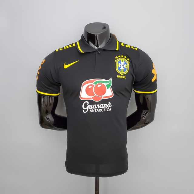 Camisa Polo Seleção Brasil Viagem Todos Os Patrocínios Nike Masculina Preta