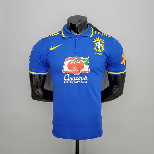 Camisa Polo Seleção Brasil Viagem Todos Os Patrocínios Nike Masculina Azul