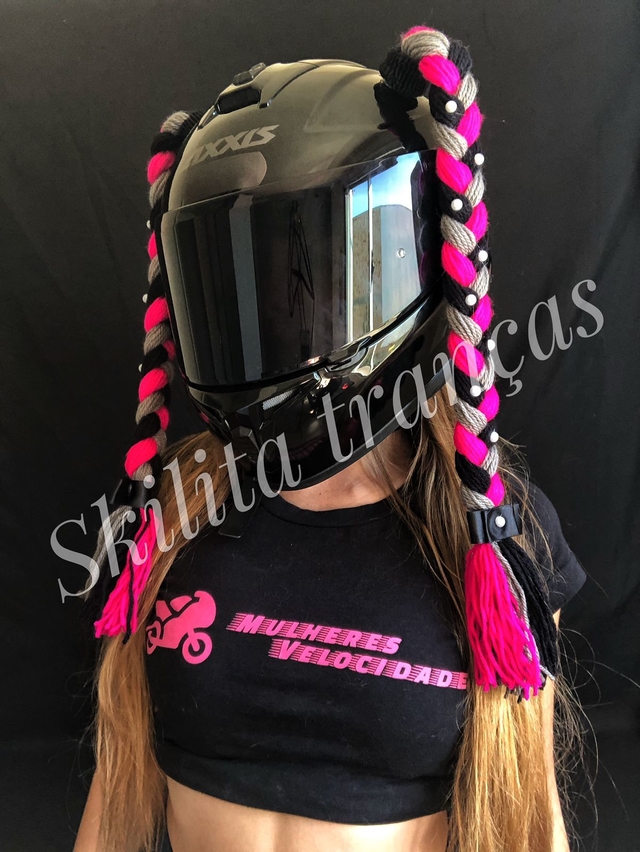 Trança cinza, rosa , preto - Skilita para capacete