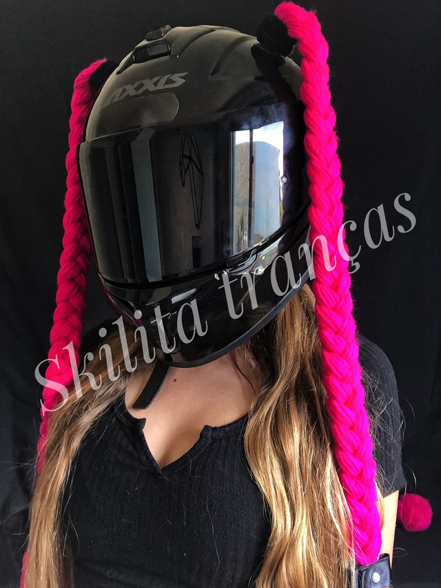 Trança toda rosa laço preto - Skilita para capacete