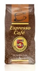 Café Granos Arabigos Tostado Expresso 5 Hispanos - 1 Kilo