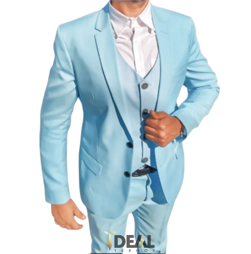 Terno Slim Masculino Azul Bebe Paletó + Calça