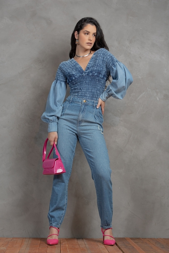 Blusa jeans de lastex - Comprar em Lorena Nunes