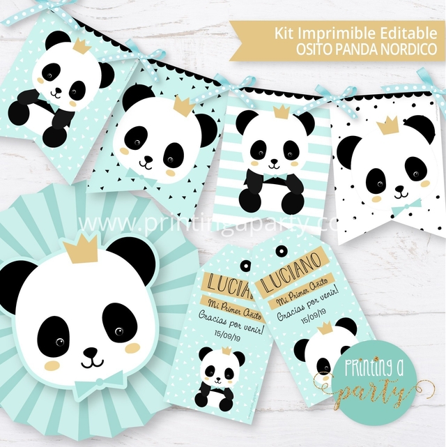 Kit Imprimible - Printing a Party - Panda Nórdico Varón