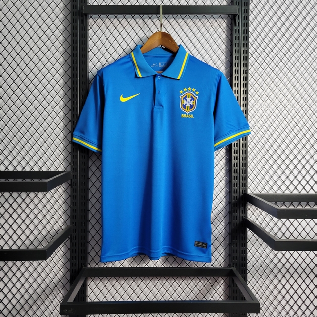 Camisa Polo Brasil Lisa 2022 Nike - Azul
