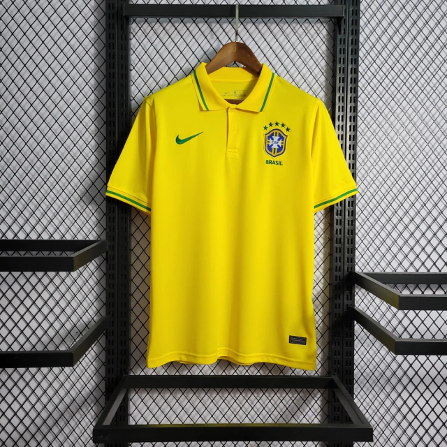 Camisa Polo Brasil Lisa 2022 Nike - Amarela