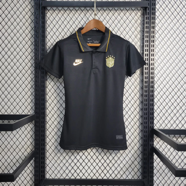 Camisa Polo Brasil Gold Feminina Nike - Preto