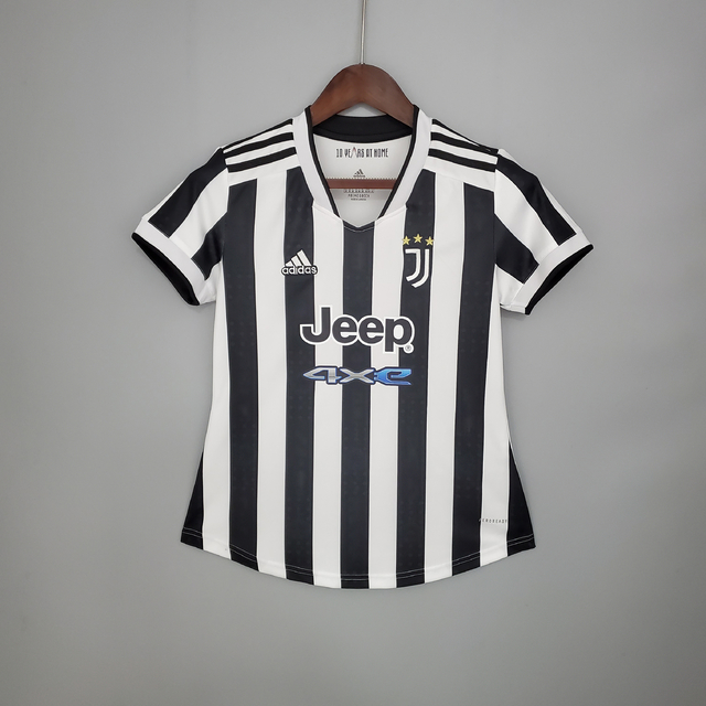 Camisa Juventus Home 21/22 s/n° Torcedor Adidas Feminina - Branco+Preto