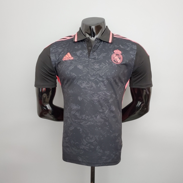 Camisa Polo Real Madrid 21/22 Adidas - Preto+Rosa