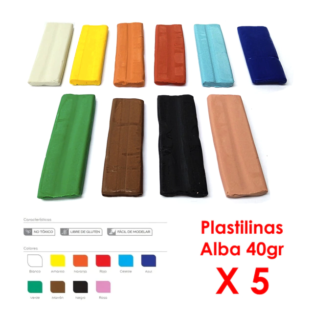 Plastilina Alba Moldeable De Colores 40 Gr X 5 Unidades