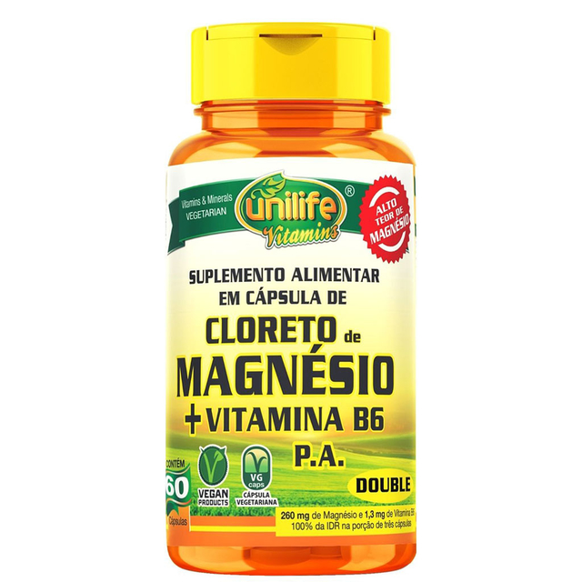 Cloreto de Magnésio P.A + Vitamina B6 60 Cápsulas 810mg - Unilife