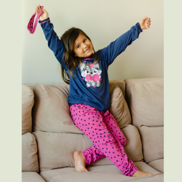 Pijama Infantil Feminino de Inverno Com Tapa Olho
