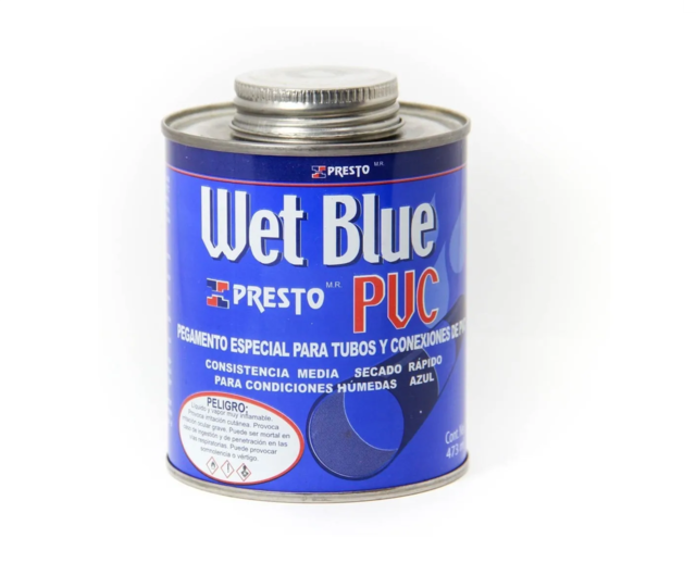 Pegamento Pvc Wet Blue Azul Presto - Pega Sobre Mojado-Lata 473 Ml