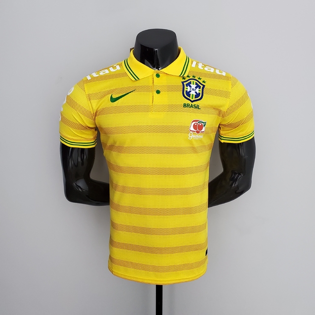 Camisa Polo Seleção Brasileira Amarela Listrada