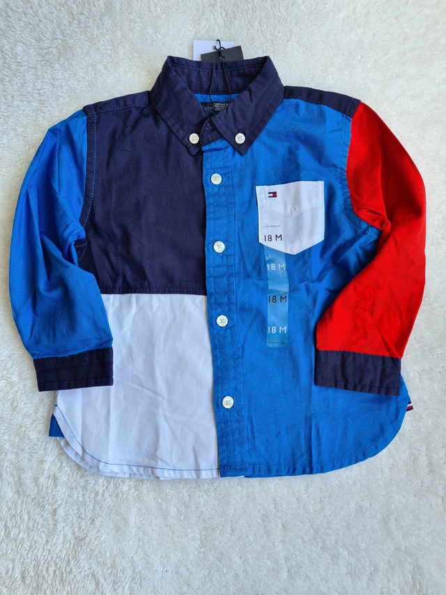 Camisa social longa Tommy Hilfiger Azul, vermelha e branca