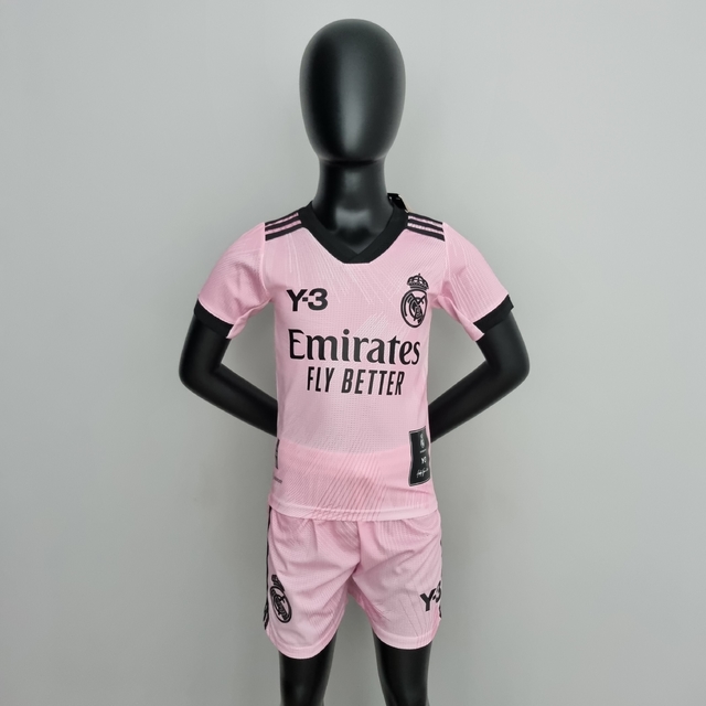 Kit Infantil Real Madrid Y3 22-23 Camisa + Shorts Torcedor - Rosa