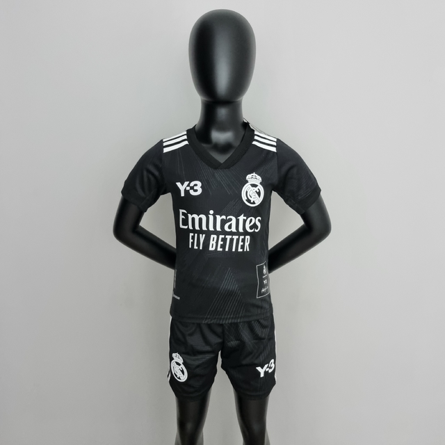 Kit Infantil Real Madrid Y3 22-23 Camisa + Shorts Torcedor - Preto