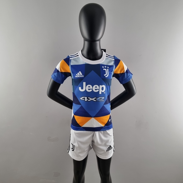 Kit Infantil Juventus 22-23 Camisa + Shorts Torcedor Adidas - Azul