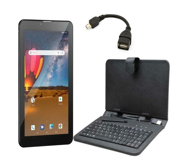 Tablet preto com Capa Teclado 16GB Dual Chip Celular Outlet