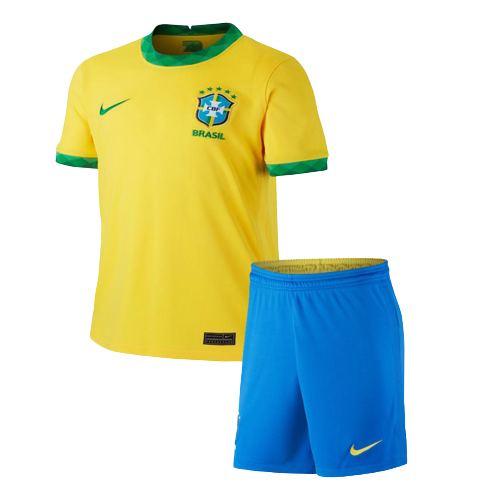 Camisa Infantil Brasil Amarela + Short Azul Nike Torcedor Masculina