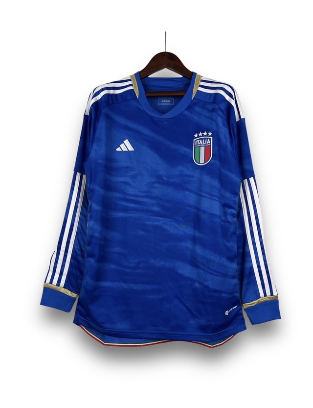 Camisa Itália 2023 Adidas - Manga Longa Masculina - Azul