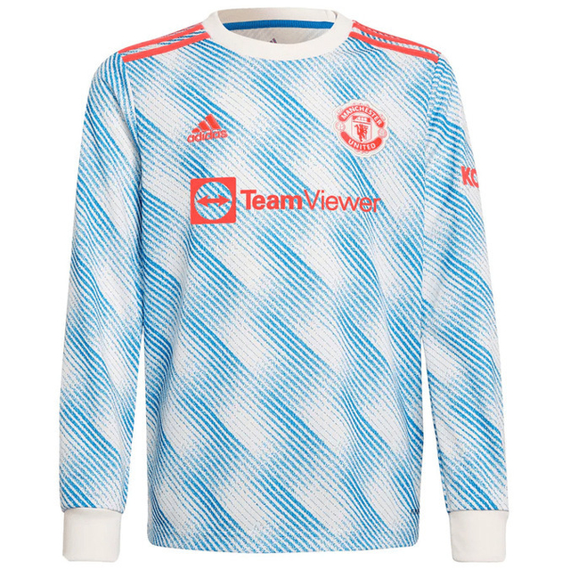 Camisa Manchester United Away 21/22 - Manga Longa Adidas Masculina - Azul +Branco