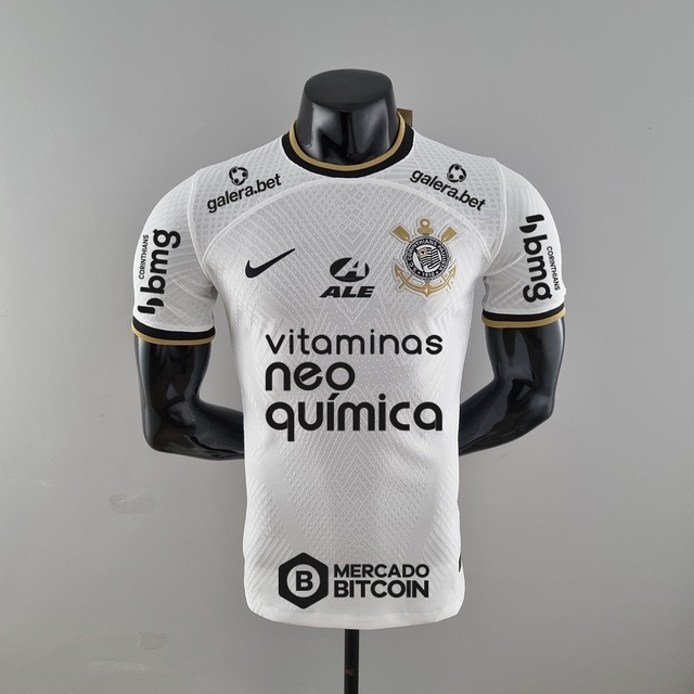 Camisa Corinthians Home 22/23 -Todos patrocinios - Mod. Jogador Nike  Masculina - Branco+Preto