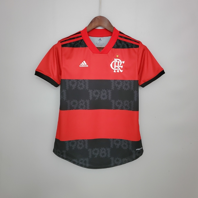 Camisa Flamengo I 21/22 Torcedor Adidas Feminina - Preta e Vermelha