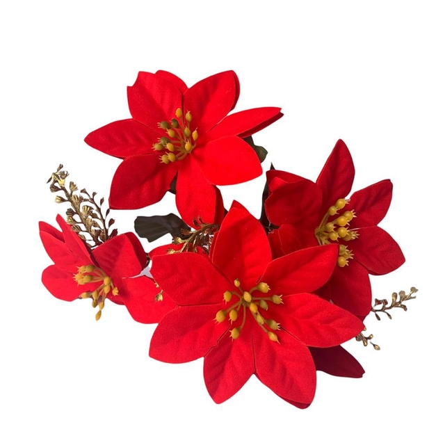 Flor de Natal Pequena Buquê com 5 Flores Bico de Papagaio Artificial