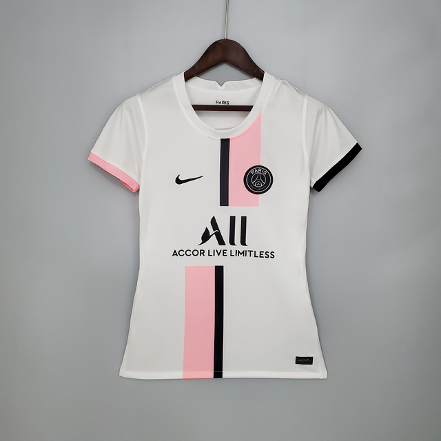 Camisa Paris Saint-Germain Away 21/22 Torcedor Nike Feminina - Branca/Rosa