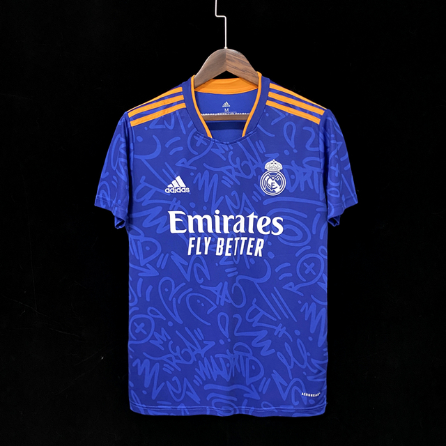 Camisa Real Madrid Away 21/22 s/n° Torcedor Adidas Masculina - Azul+Laranja