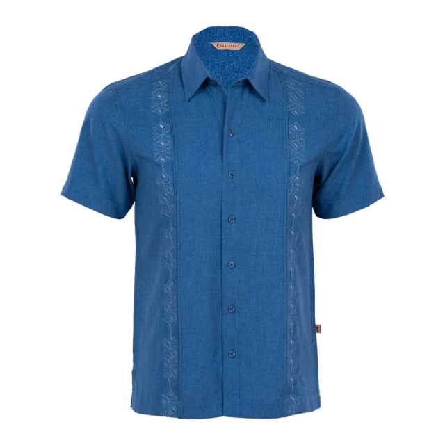 Camisa casual manga corta para hombre con bordado color azul Mod. Delta