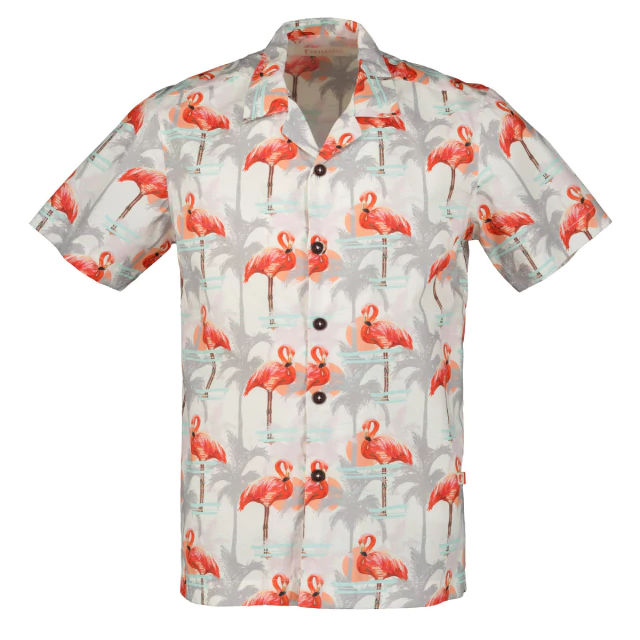 Camisa hawaiana manga corta con estampado flamingos Mod. Ruber