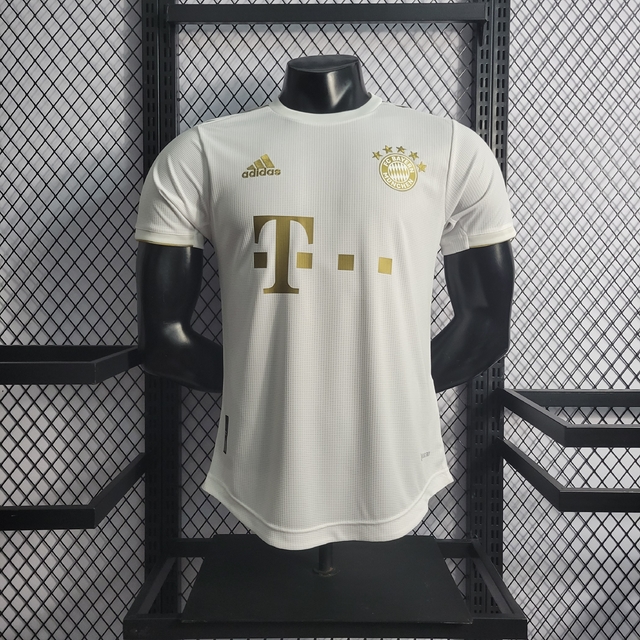 Camisa Bayern de Munique Away 22/23 Jogador Adidas Masculina - Branca e  Dourado