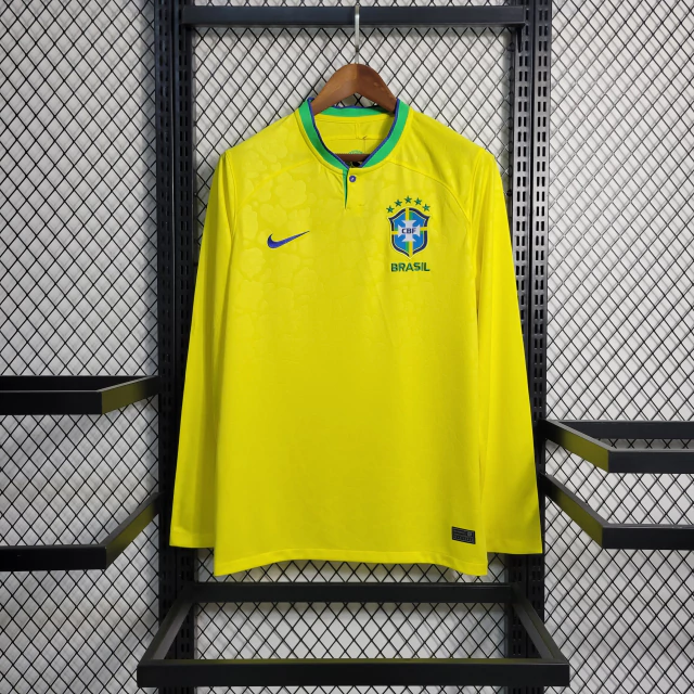 Camisa Brasil Home Manga longa 22/23 Torcedor Nike Masculina - Amarela