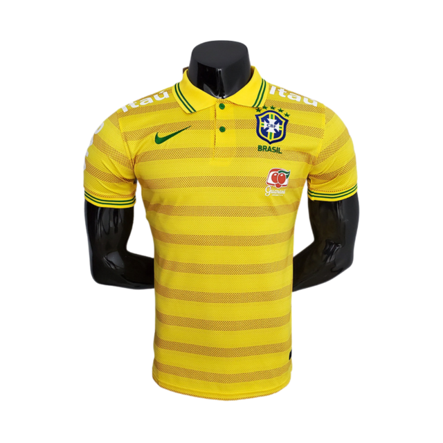Camisa Seleção Brasil Polo Masculina - Amarela Listrada - Patrocíni
