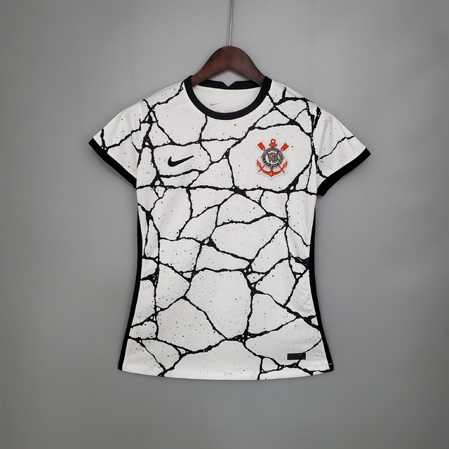 Camisa Corinthians I 21/22 - Torcedor Nike Feminina - Branco Preto