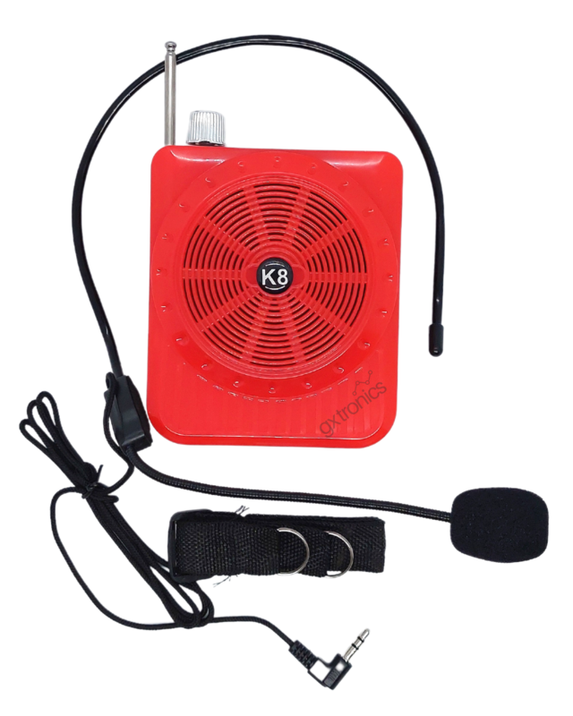 Microfono Vincha Amplicador Parlante Bluetooth Inalambrico K8 Rojo
