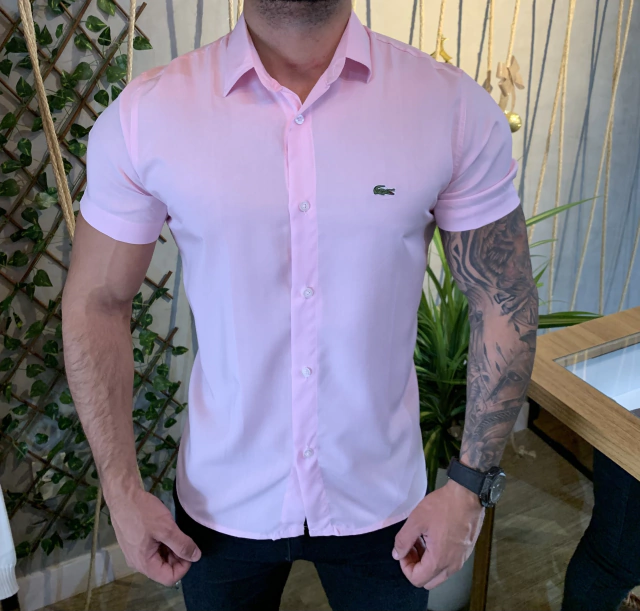 CAMISA SOCIAL LACOSTE ROSA - Man In Motion Outlet