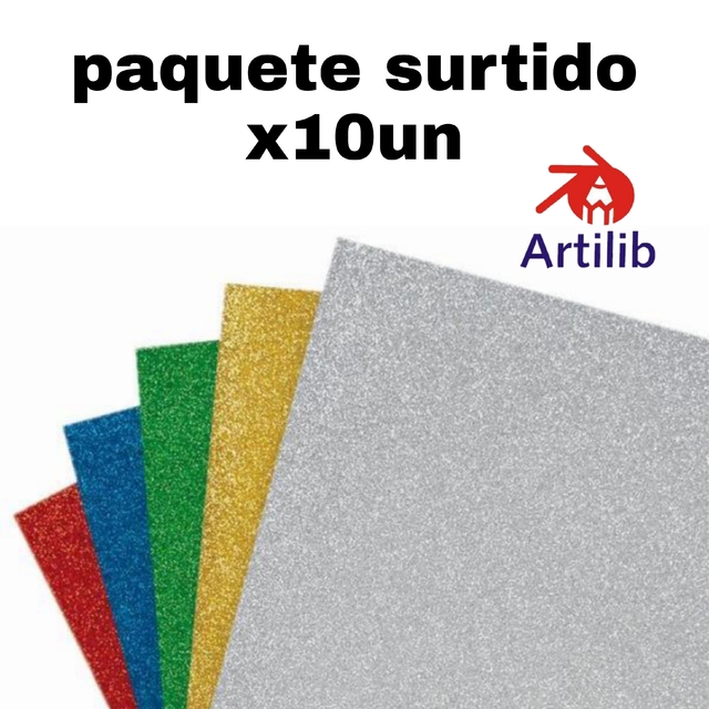 Cartulina Glitter Paquete Surtido De Colores X10un