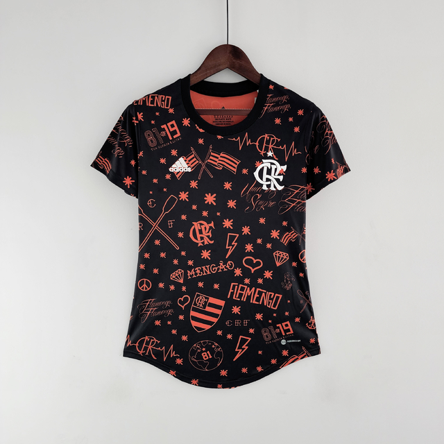 Camisa Flamengo Pré-Jogo 22/23 Adidas Feminino - Preto e Vermelho