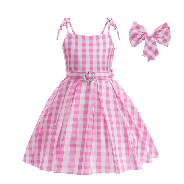 Vestido Barbie Filme xadrez branco e rosa com laço festa infantil  aniversário temático