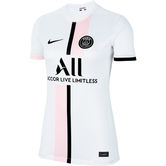 Camisa Paris Saint Germain - PSG II Away 21/22 Nike Feminina - Branco e Rosa