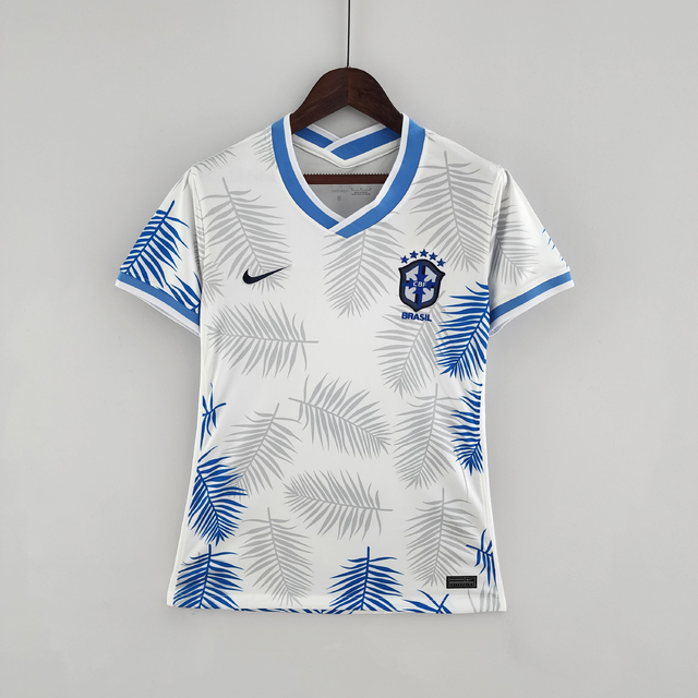 cerca correr Dispersión Camisa Brasil "Edição Clássica" 2022 Feminina Nike - Branca e Azul