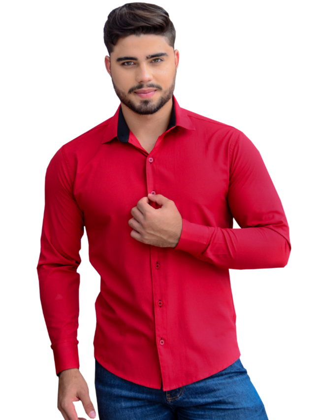 Camisa Social Masculina Slim Vermelha - MirehLider