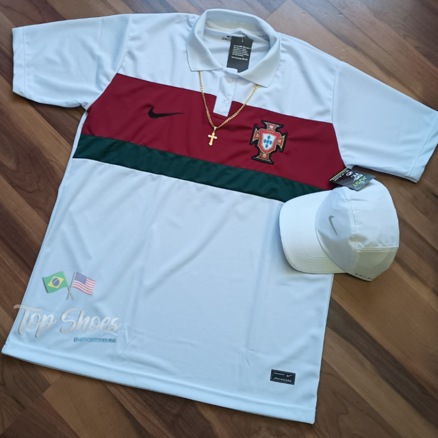 Kit Nova Camisa Gola Polo Portugal Branca 2022 Com Boné Nike Branco Cordão  e Pingente Brinde !