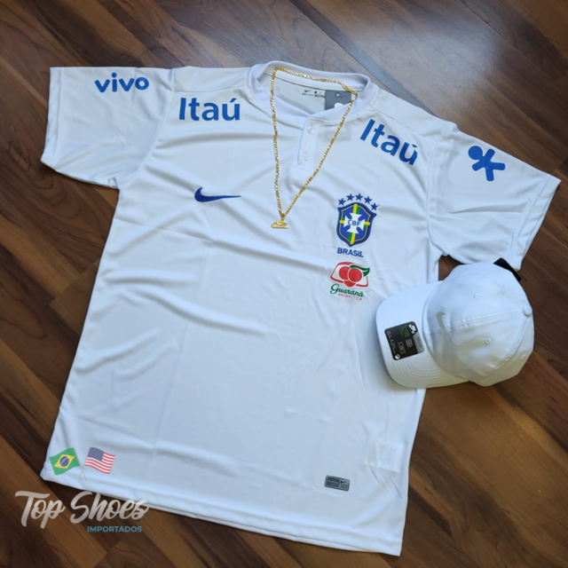 Camisa Da Seleção Brasileira Gola Careca c/ Botão Branca