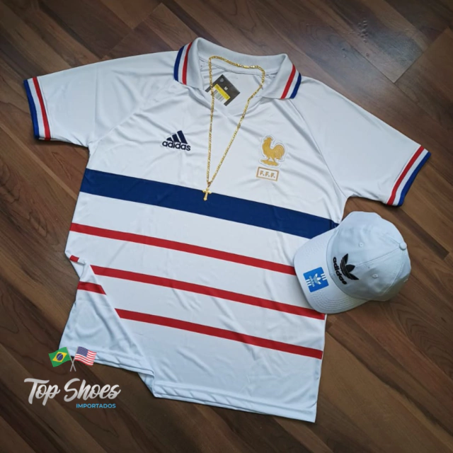 Kit Nova Camisa Gola Polo França Branca C/ Listras C/ Boné Adidas Branco