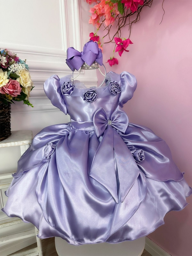 Vestido Infantil Princesa Sofia Luxo Strass Tiara Festa